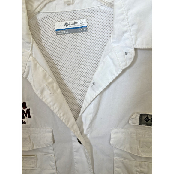 Columbia PFG Texas A&M Aggies Shirt Mens S White Button Up Short Sleeve Vented - Picture 3 of 6